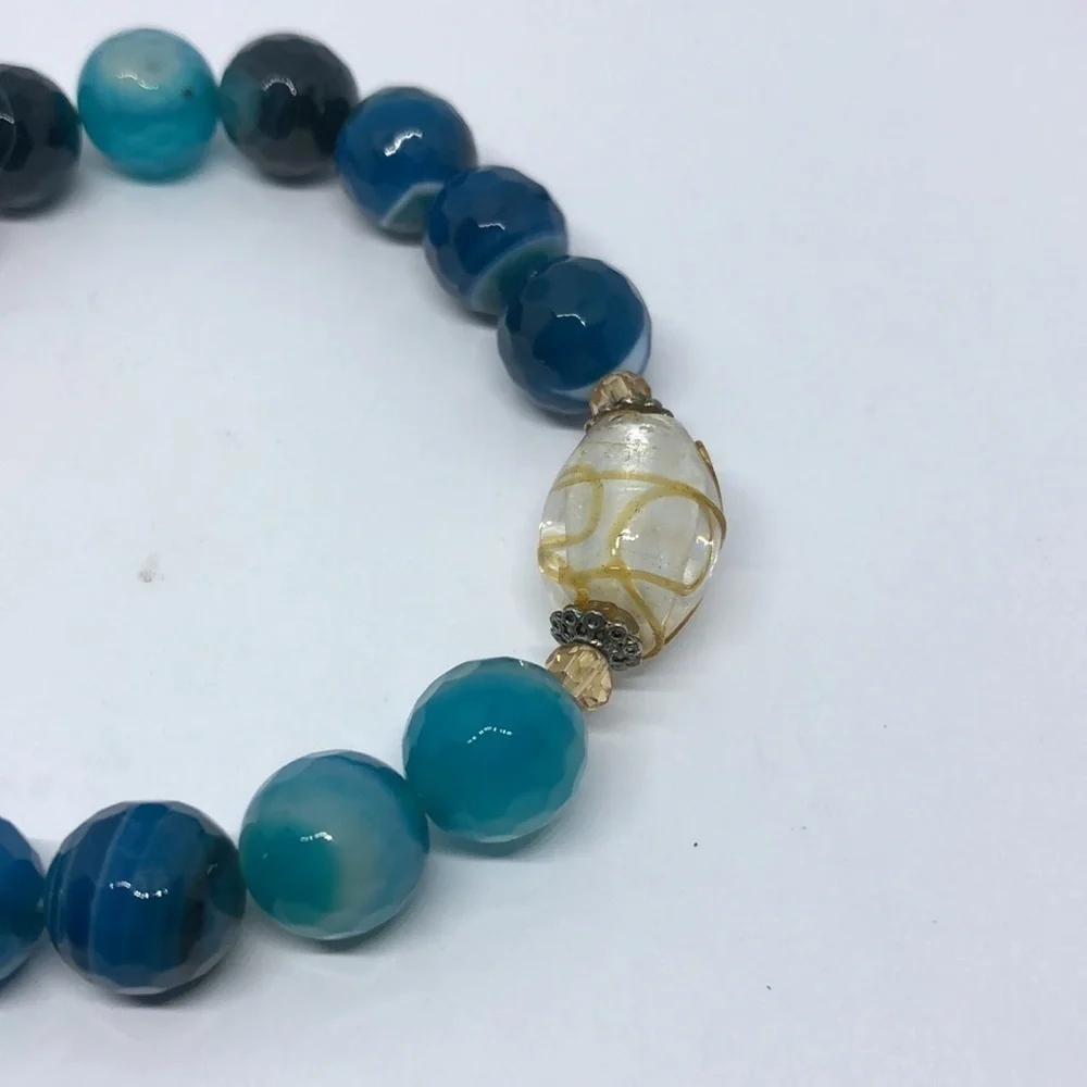 ARTISAN handcrafted blue agate beads art glass bead and locket charm